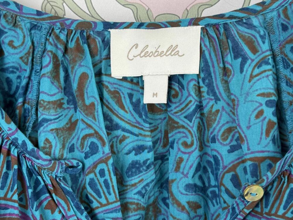 Cleobella 100% Cotton Blue Zuri Block Print Jayda Blouse - Size - Medium - Picture 9 of 10